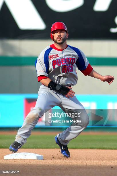 Jesus Feliciano of Puerto Rico in action during a match between Puerto Rico and Venezuela as part of the Caribbean Series 2013 at Sonora Stadium on...