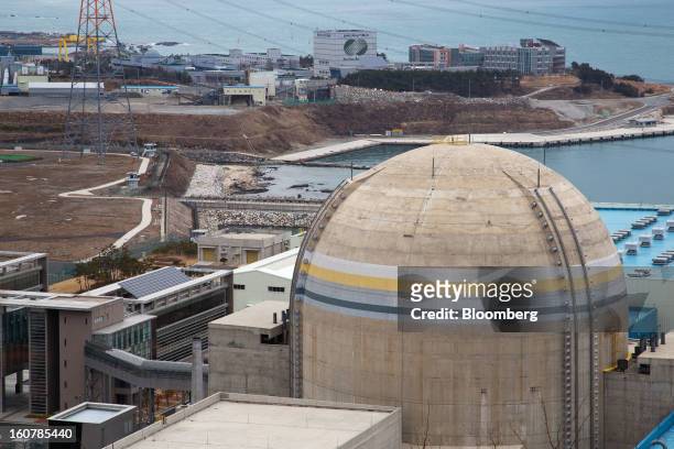 The No. 2 reactor building, foreground, stands at Korea Hydro & Nuclear Power Co.'s Shin-Kori nuclear power plant in Ulsan, South Korea, on Tuesday,...