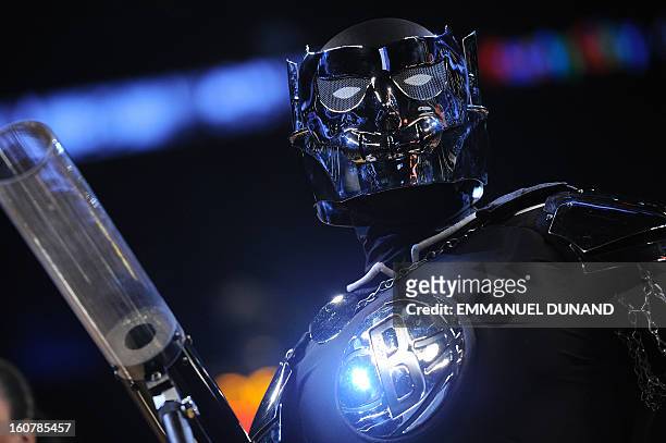The Brooklyn Nets mascot the Brooklyn Knight performs during a a game between the Nets and the Los Angeles Lakers at the Barclays Center in the...