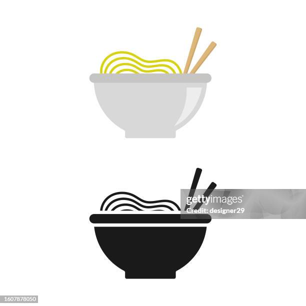 ilustraciones, imágenes clip art, dibujos animados e iconos de stock de diseño vectorial de icono de fideos sobre fondo blanco. - chopsticks