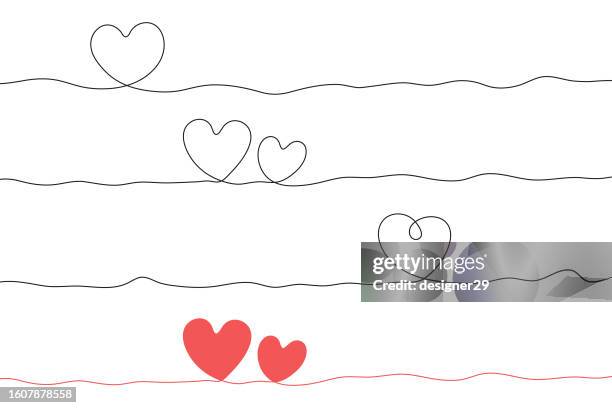 continuous line drawing heart set vector design on white background. - underline stock illustrations