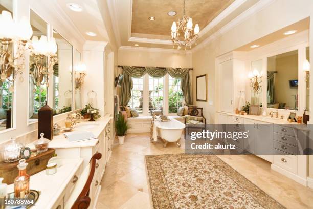 luxury custom bathroom with claw foot tub - dressing table stock pictures, royalty-free photos & images