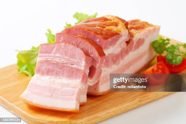 piece of pork smoked bacon - lard stock pictures, royalty-free photos & images