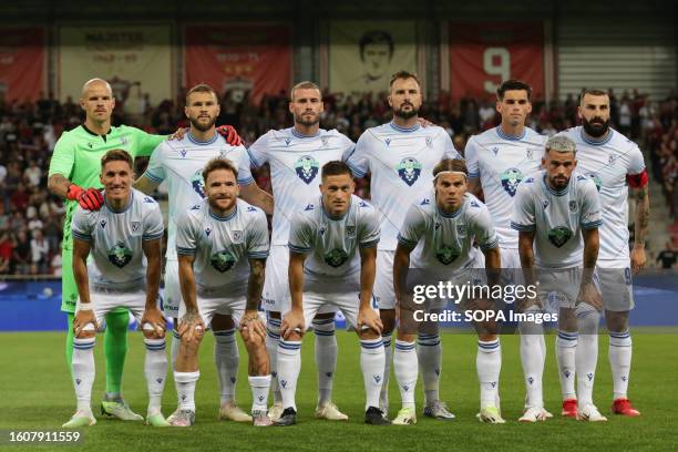 Team Lech Poznan of Poland pose for a group photo during the UEFA Europa Conference League 3rd qualifying round second leg match between FC Spartak...