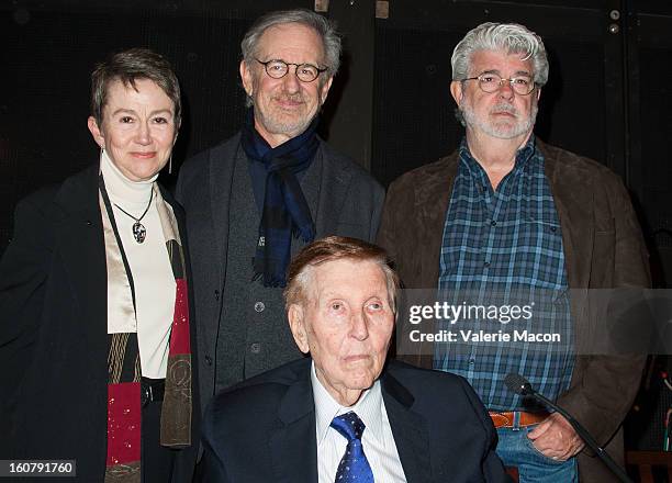 ElizabethM. Daley, Steven Spielberg, George Lucas and Summer M. Redstone attend the Dedication of The Sumner M. Redstone Production Building at USC...