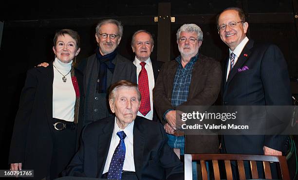 Elizabeth M.Daley, Steven Spielberg, Frank Price, George Lucas, C.L. Max Nikias and Summer M. Redstone attend the Dedication of The Sumner M....