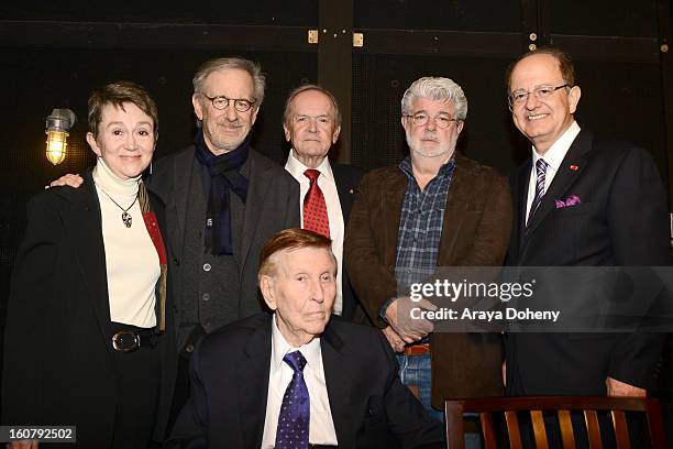 Elizabeth M. Daley, Steven Spielberg, Frank Price, George Lucas, C.L. Max Nikias and Sumner M. Redstone attend the dedication of the Sumner M....