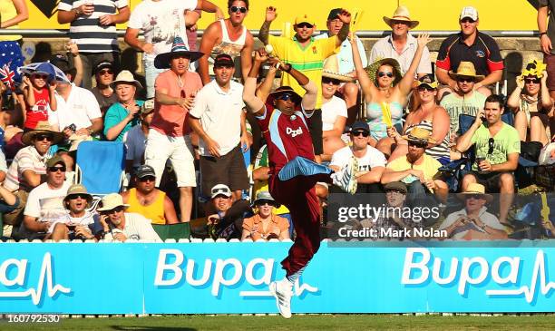 Kieron Pollard of the West Indies takes a catch to dismiss George Bailey of Australia during the Commonwealth Bank One Day International Series...