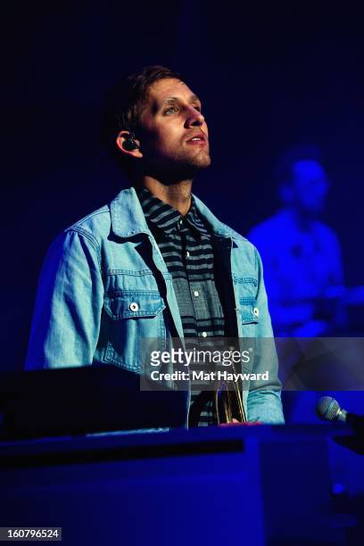 Andrew Dost of fun. Performs at Paramount Theatre on February 5, 2013 in Seattle, Washington.
