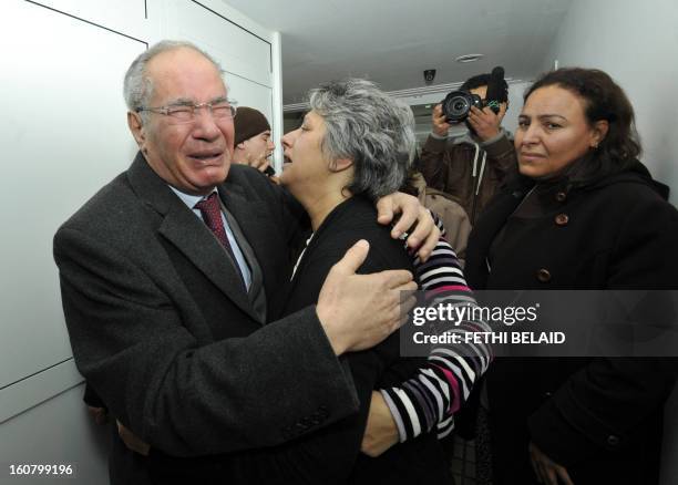 Human rights activist and lawyer Mokhtar Trifi and Basma Khalfaoui Belaid , the wife of assassinated Tunisian opposition leader and outspoken...