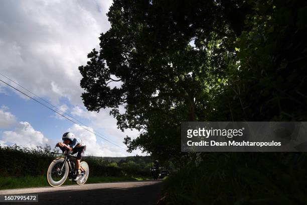 Remco Evenepoel of Belgium sprints during the Men Elite Individual Time Trial a 47.8km race from Stirling to Stirling at the 96th UCI Cycling World...