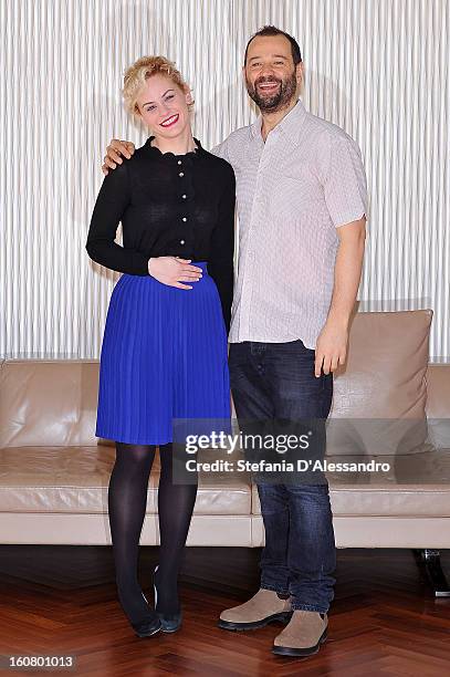 Marina Rocco and Fabio Volo attend 'Studio Illegale' Photocall at Terrazza Martini on February 6, 2013 in Milan, Italy.