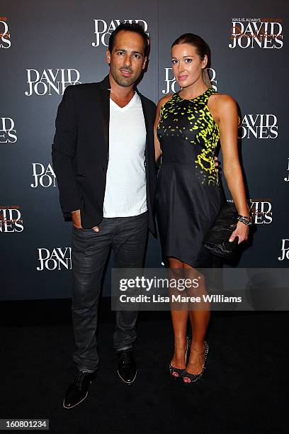 Alex Dimitriades and Anji Lake arrive at the David Jones A/W 2013 Season Launch at David Jones Castlereagh Street on February 6, 2013 in Sydney,...