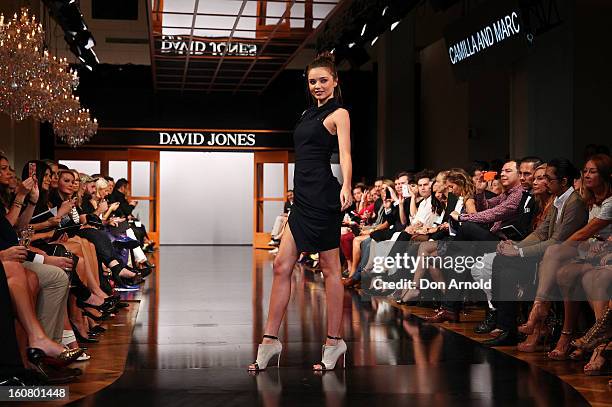 Miranda Kerr showcases designs by Dion Lee on the catwalk during the David Jones A/W 2013 Season Launch at David Jones Castlereagh Street on February...