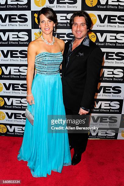 Bruce Holcomb and Monica Holcomb arrive at the 2013 Visual Effects Society Awards at The Beverly Hilton Hotel on February 5, 2013 in Beverly Hills,...
