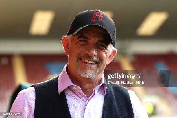 Alan Pace, Chairman of Burnley, looks on prior to the Premier League match between Burnley FC and Manchester City at Turf Moor on August 11, 2023 in...