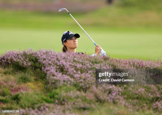 Danielle Kang of The United States plays her second shot on the 14th hole during the second round of of the AIG Women's Open at Walton Heath Golf...