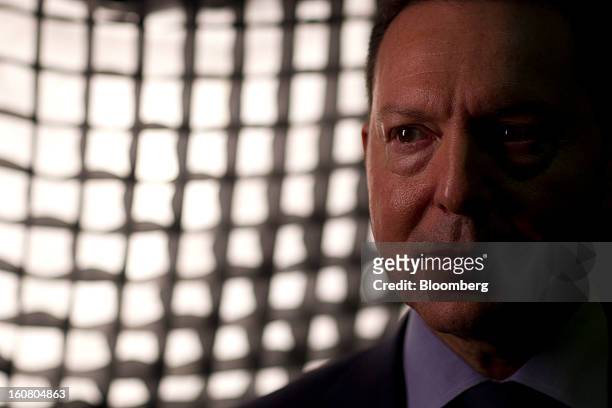 Yannis Stournaras, Greece's finance minister, pauses during a Bloomberg Television interview in his office in Athens, Greece, on Wednesday, Feb. 6,...