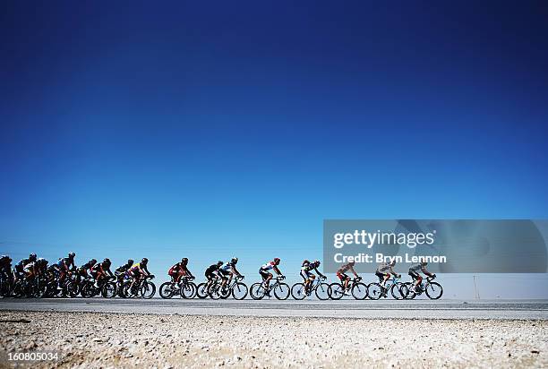 The peloton makes its' way through the Qatar desert on stage four of the Tour of Qatar from Camel Race Track to Al Khor Corniche on February 6, 2013...