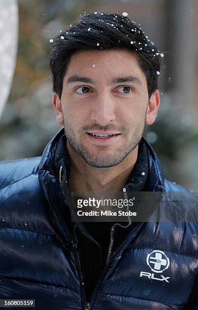 Team USA 2014 Olympic figure skating hopeful Evan Lysacek looks on during the Today Show One Year Out To Sochi 2014 Winter Olympics celebration at...