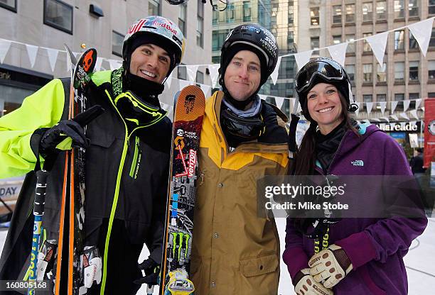 Team USA 2014 Olympic hopefuls Bobby Brown, Tom Wallisch and Keri Herman pose for a photo during the Today Show One Year Out To Sochi 2014 Winter...