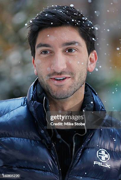 Team USA 2014 Olympic figure skating hopeful Evan Lysacek looks on during the Today Show One Year Out To Sochi 2014 Winter Olympics celebration at...