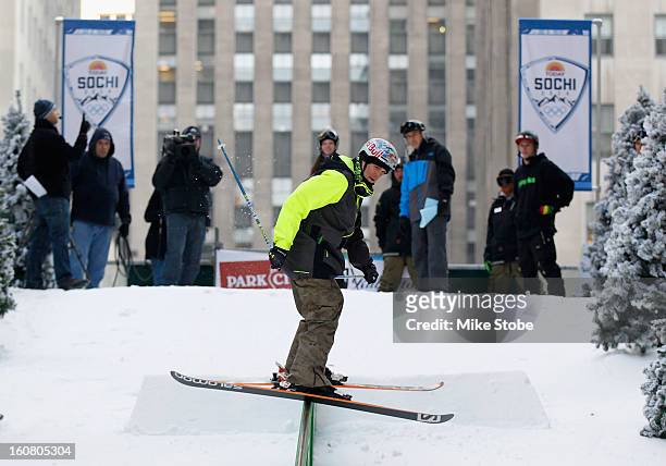 Team USA 2014 Olympic hopeful Bobby Brown demonstrated slopestyle skiing during the Today Show One Year Out To Sochi 2014 Winter Olympics celebration...