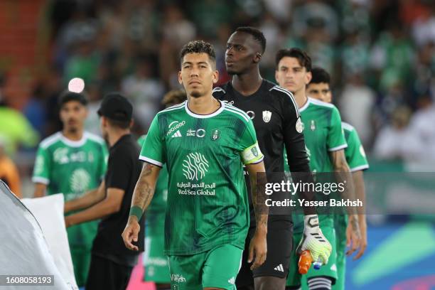 Roberto Firmino of Al-Ahli looks on prior to the Saudi Pro League match between Al-Ahli Saudi and Al-Hazm at the Prince Abdullah AlFaisal stadium on...