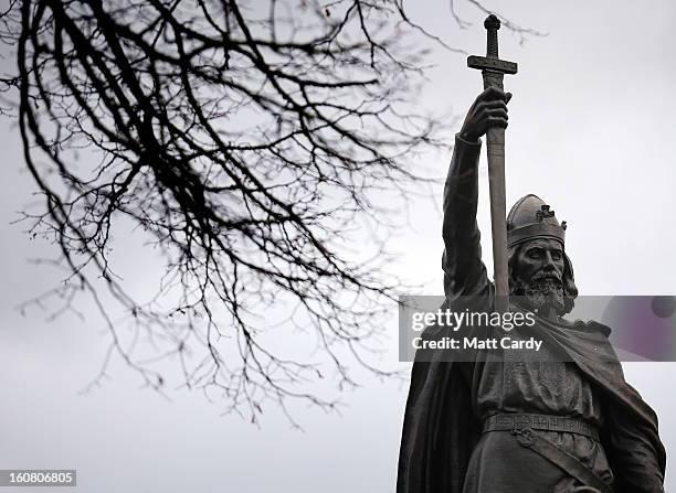 General view of a statue of Alfred The Great on February 6, 2013 in Winchester, England. King Alfred lived from 849 AD to 899 AD and is the only...