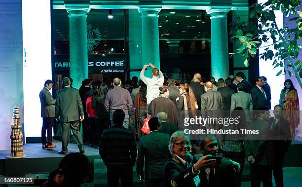 Coffee lovers entering the Starbucks Coffee ‘A Tata Alliance’ coffee shop after its launch by Cyrus Mistry, Chairman, Tata Sons, on February 6, 2013...