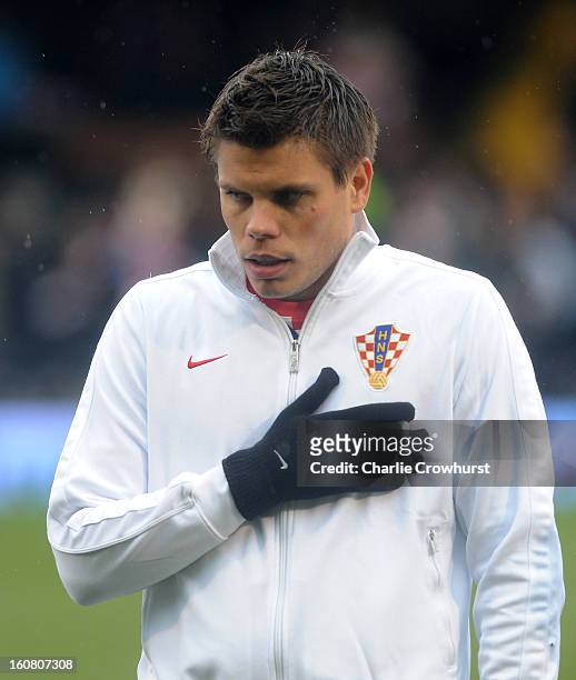 Ognjen Vukojevic of Croatia during the International Friendly match between Croatia and Korea Republic at Craven Cottage on February 6, 2013 in...
