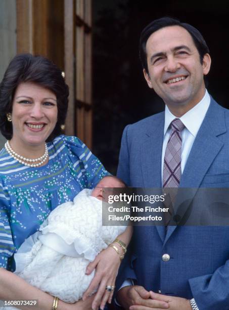 King Constantine II of Greece with his wife, Queen Anne-Marie, and newborn daughter, Princess Theodora, at St Mary's Hospital in London on 9th June...