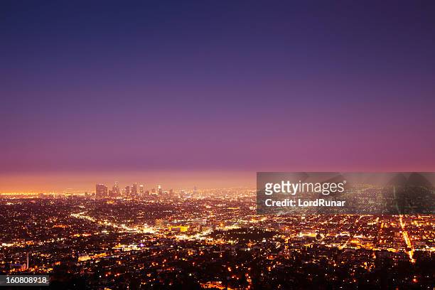 los angeles at nightfall - city of los angeles night stock pictures, royalty-free photos & images