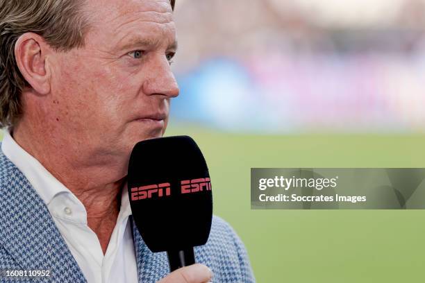 Mario Been of ESPN during the Dutch Eredivisie match between Heracles Almelo v NEC Nijmegen at the Polman Stadium on August 18, 2023 in Almelo...