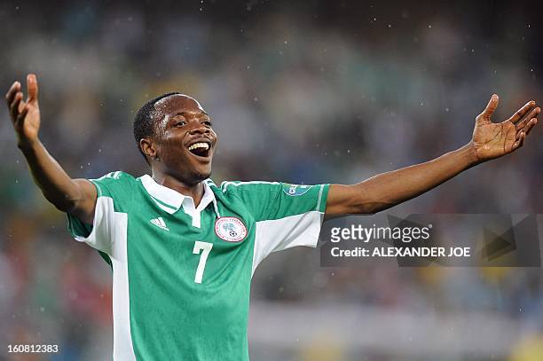 Nigeria's forward Ahmed Musa celebrates after scoring a goal during the 2013 African Cup of Nations semi-final football match Mali vs Nigeria on...