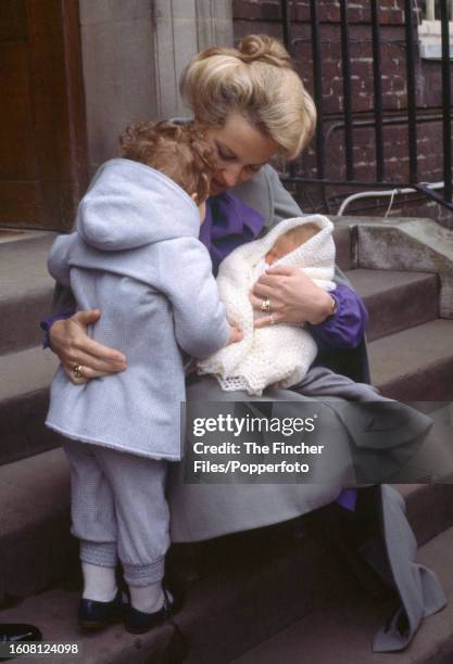 Princess Michael of Kent with her son Lord Frederick Windsor and newborn daughter Lady Gabriella Windsor at St Mary's Hospital in London on 23rd...