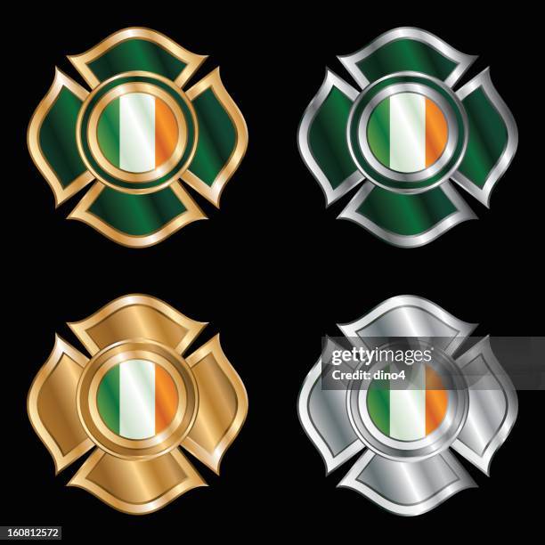 ilustrações de stock, clip art, desenhos animados e ícones de bombeiros emblemas irlandês - corpo de bombeiros