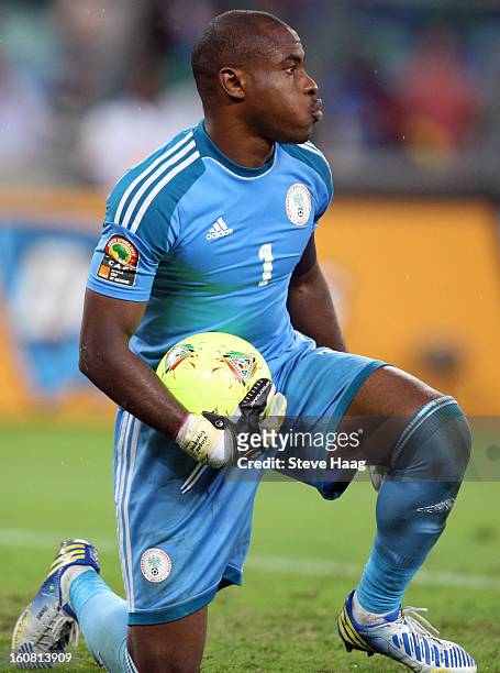Goalkeeper Vincent Enyeama of Nigeria in action during the 2013 African Cup of Nations Semi-Final match between Mali and Nigeria at Moses Mahbida...
