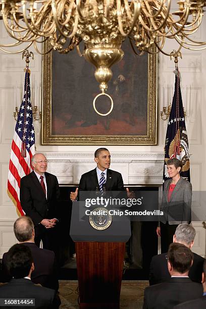 President Barack Obama introduces REI Chief Executive Officer Sally Jewell as his next nominee to be Secretary of the Interior, replacing outgoing...