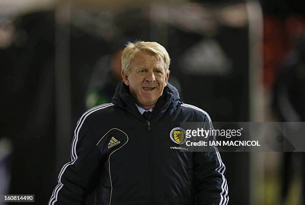 New Scotland manager Gordon Strachan looks on before the international friendly football match between Scotland and Estonia at Pittodrie Stadium in...