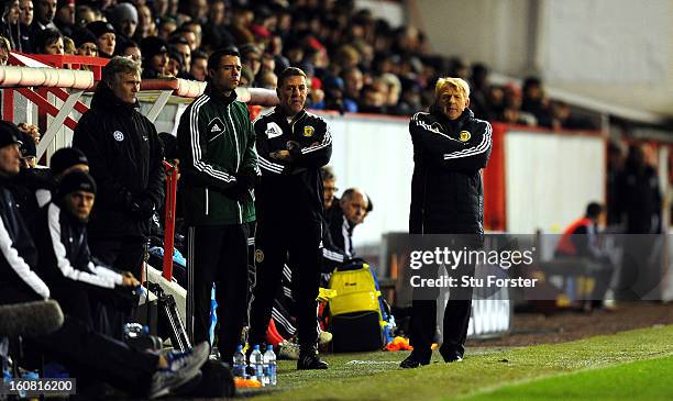 Scotland manager Gordon Strachan looks on during the International Friendly match between Scotland and Estonia at Pittodrie Stadium on February 6,...
