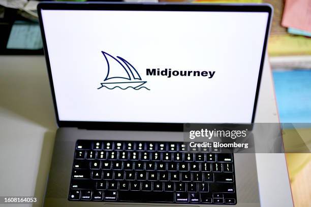 The Midjourney logo on a laptop arranged in New York, US, on Thursday, Aug. 17, 2023. Gala Sports used publicly available AI services, image...