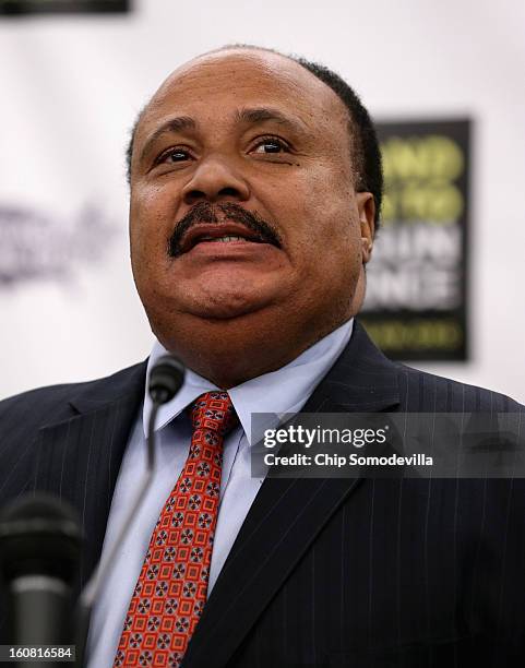Martin Luther King III, son of slain civil rights leader Martin Luther King, Jr., speaks during a news conference hosted by the Mayors Against...