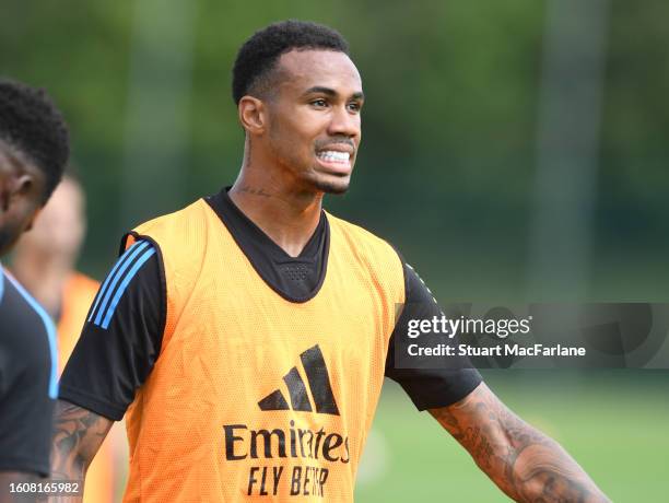 Gabriel of Arsenal during a training session at London Colney on August 11, 2023 in St Albans, England.