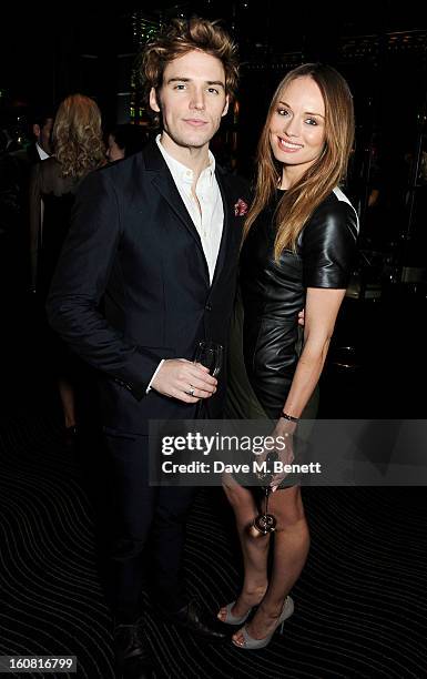 Sam Claflin and Laura Haddock attend the Pre-BAFTA Party hosted by EE and Esquire ahead of the 2013 EE British Academy Film Awards at The Savoy Hotel...