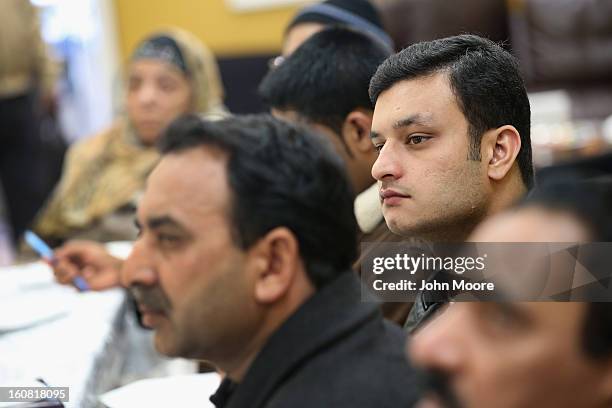 Pakistani immigrant Bilal Cheema, listens during an English and U.S. Citizenship class on February 6, 2013 in New York City. The non-profit Council...