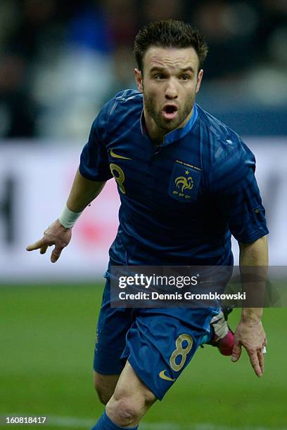 Mathieu Valbuena of France celebrates scoring first goal during the international friendly match between France and Germany at Stade de France on...