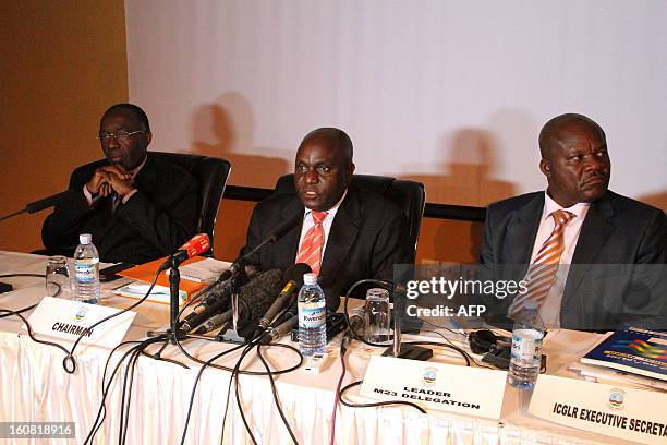 Democratic Republic of Congo Foreign Minister Raymond Tshibanda , Ugandan Defense Minister Crispus Kiyonga and the head of the M23 Congolese rebels,...