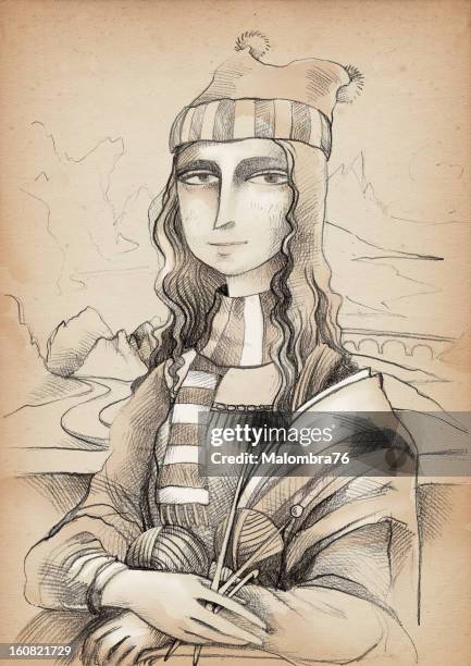 knitter mona lisa - mona lisa stock illustrations