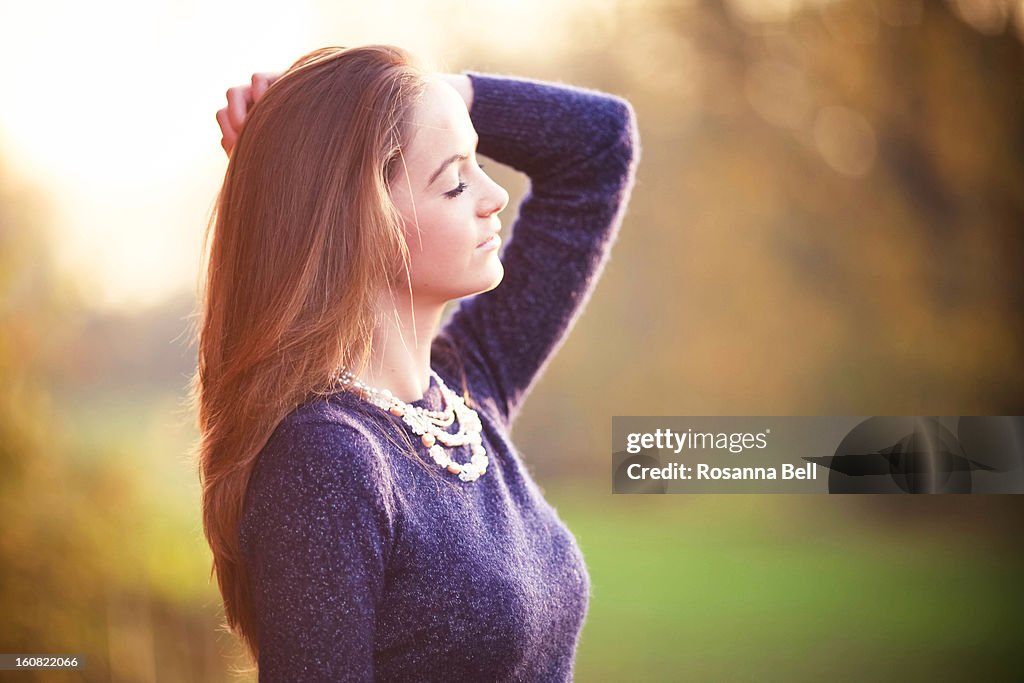 Portrait of Girl with closed eyes relaxing